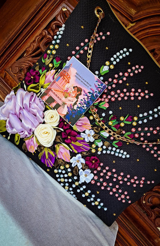 Ribbon embroidered colorful Roses Bag (Copy)