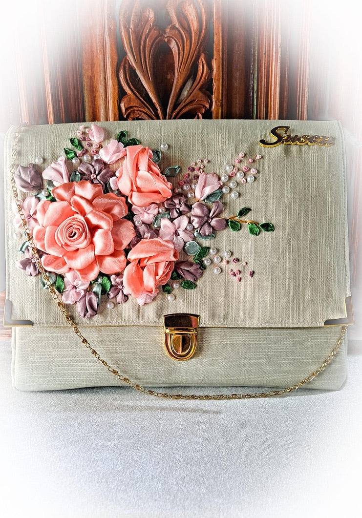 Ribbon Embroidered Bag with flowers (Copy)