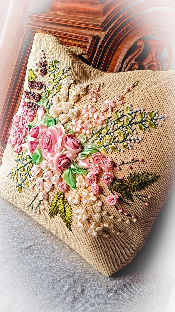 Ribbon Embroidered Tote bags