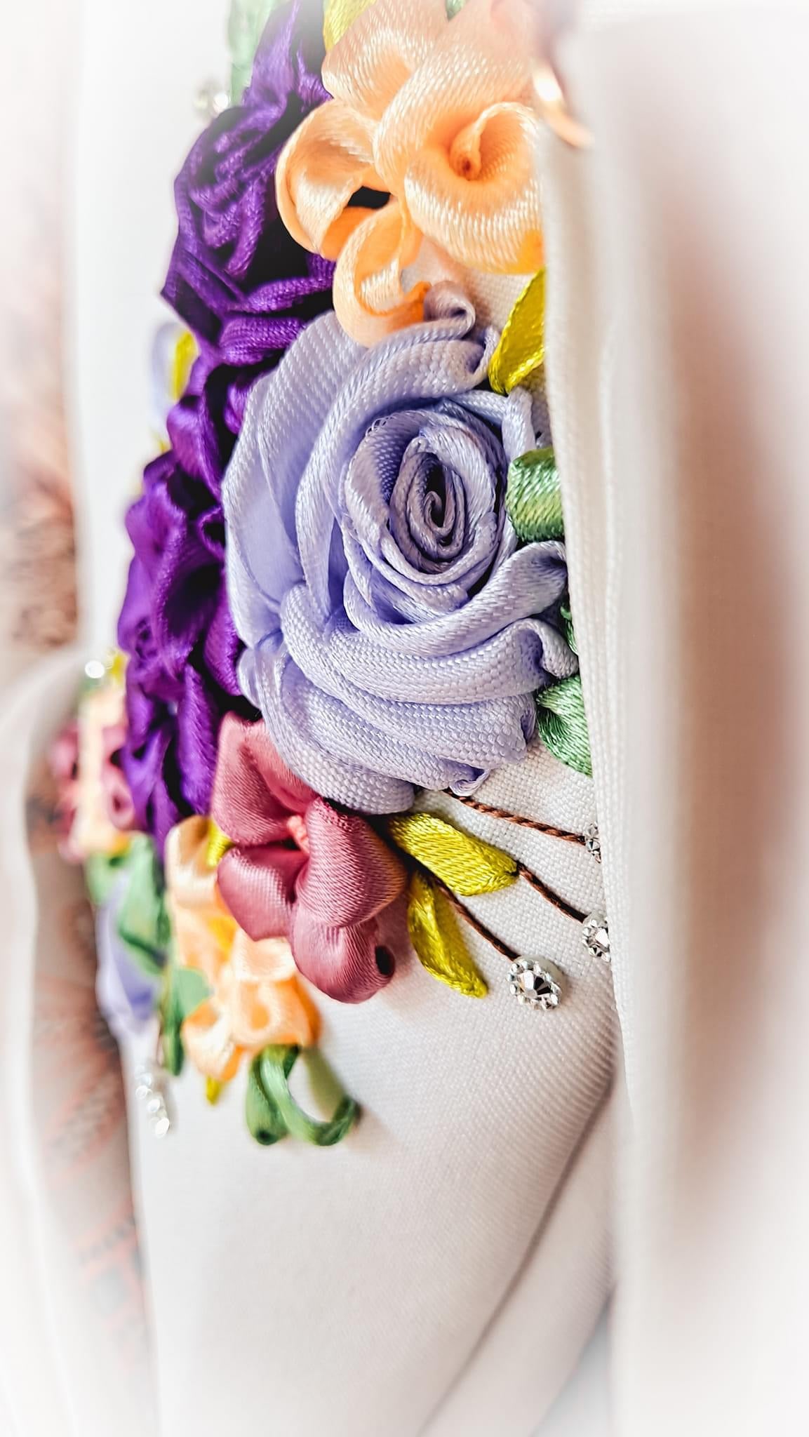 Ribbon Embroidered Shoulder Bag /Cross Body Bag