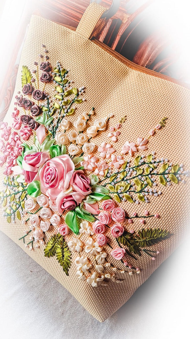 Ribbon Embroidered Tote bags