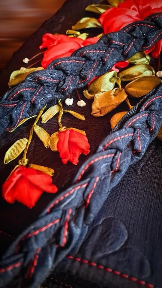 Ribbon Embroidered Bag with Roses