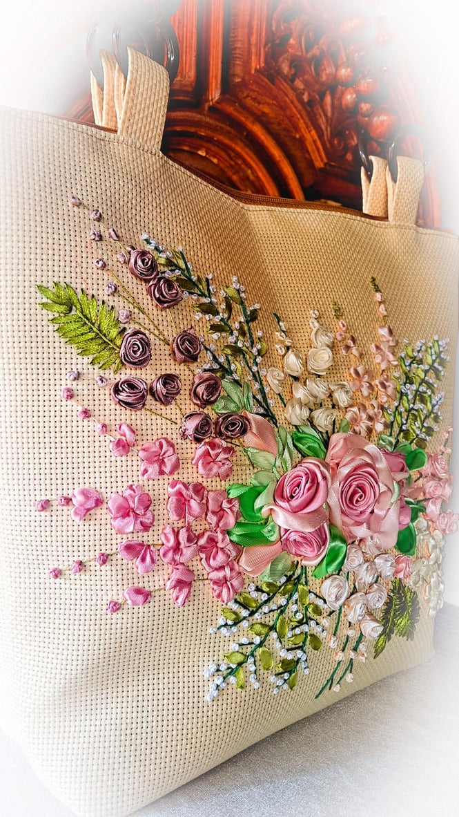 Ribbon Embroidered Tote bags