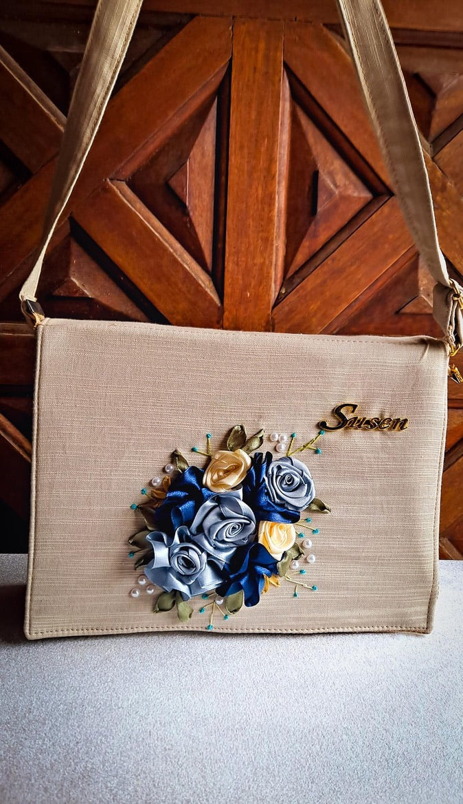 Ribbon Embroidered Bag with flowers