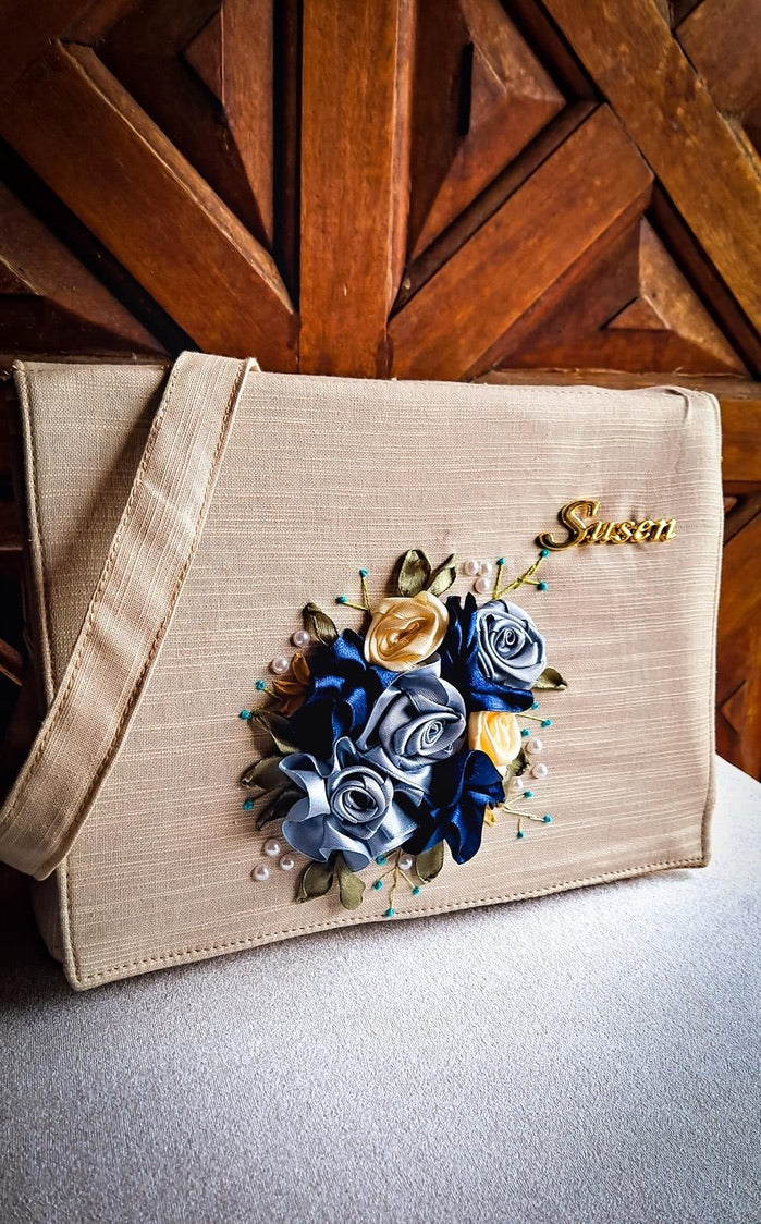 Ribbon Embroidered Bag with flowers