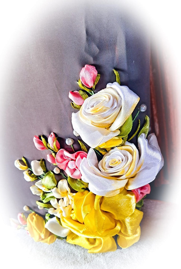 Ribbon Embroidered Roses Bag