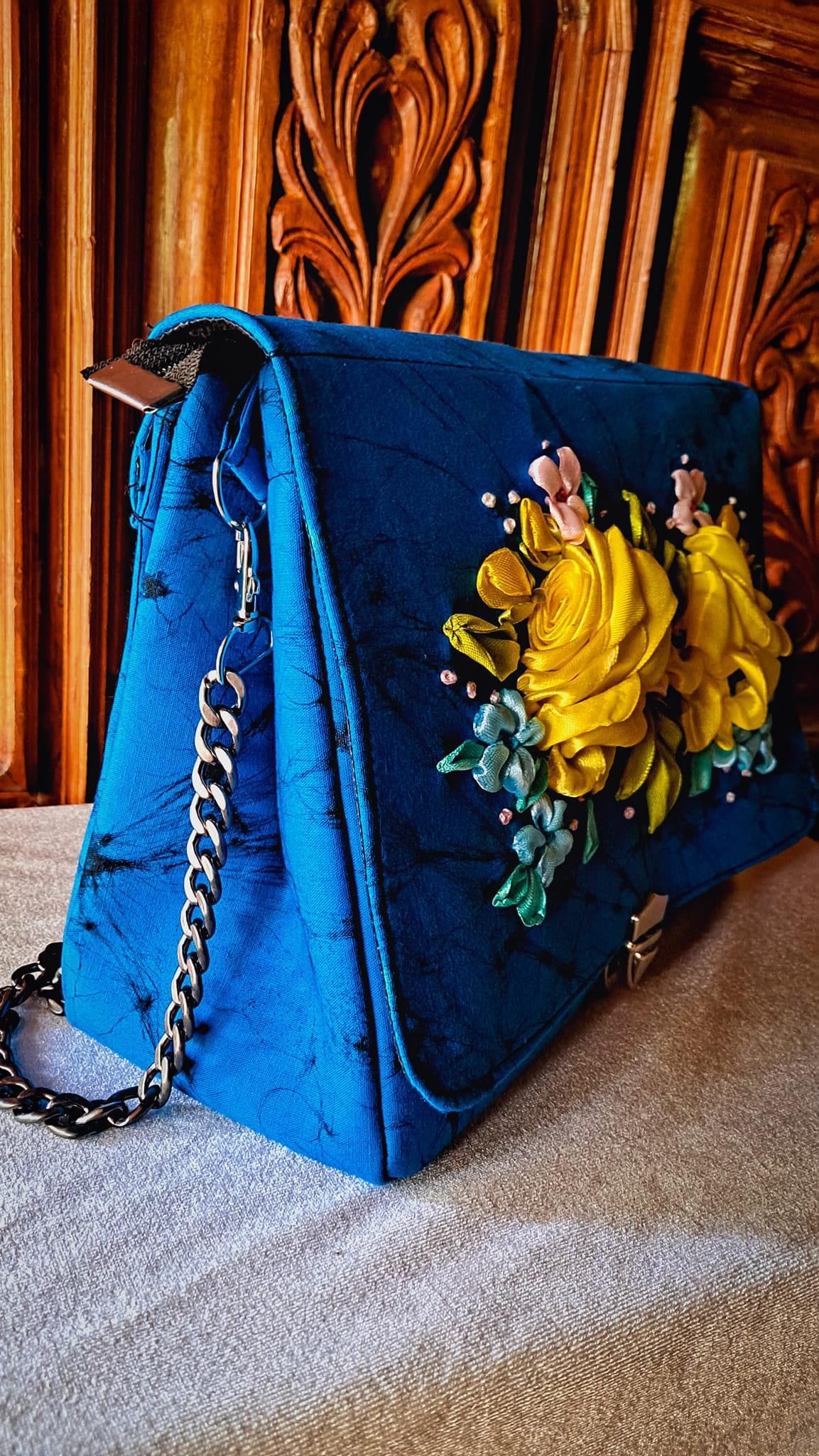 Blue Ribbon Embroidered bag