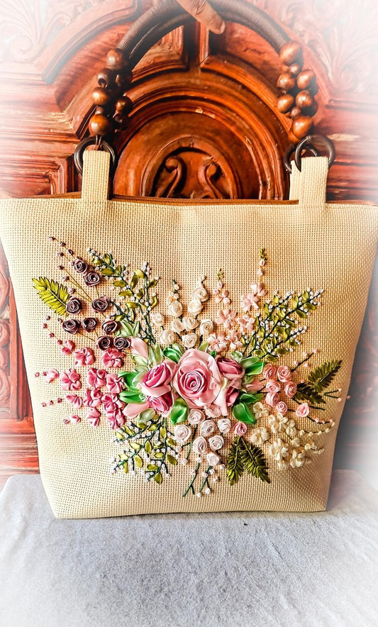 Ribbon Embroidered Tote bags