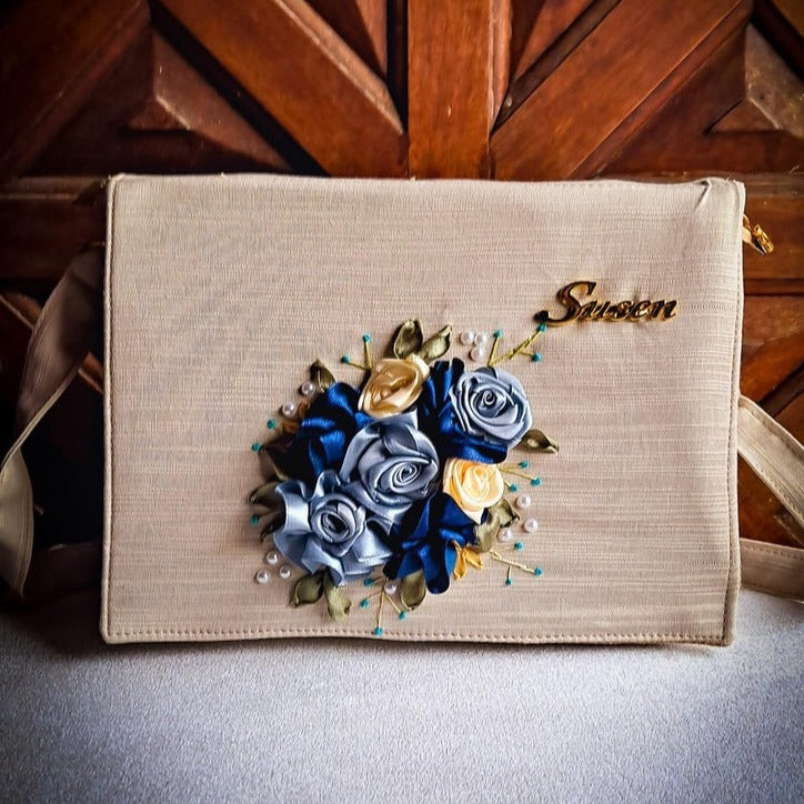 Ribbon Embroidered Bag with flowers