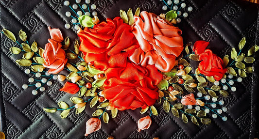 Ribbon Embroidered Bag with flowers