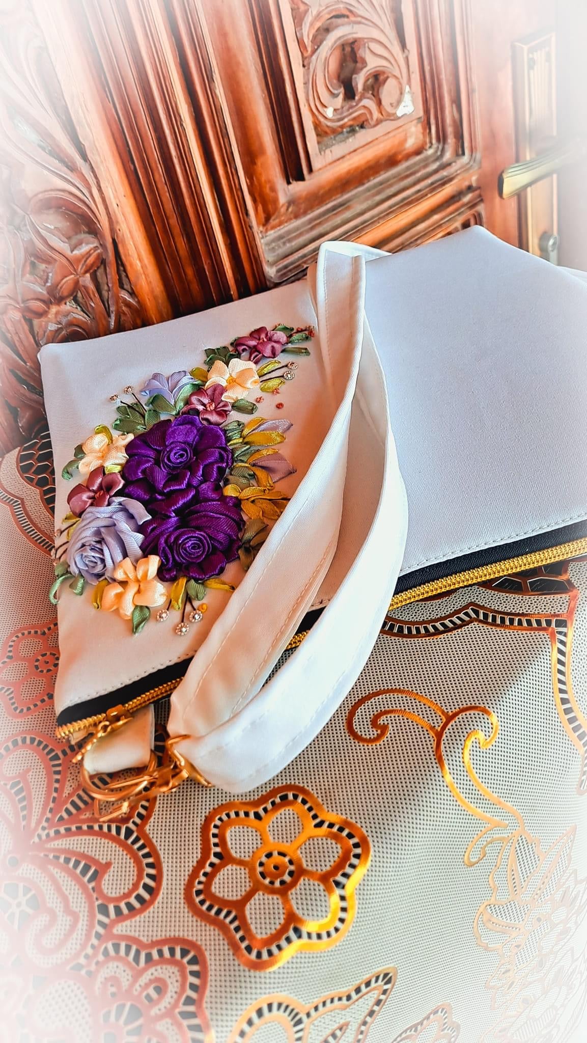 Ribbon Embroidered Shoulder Bag /Cross Body Bag