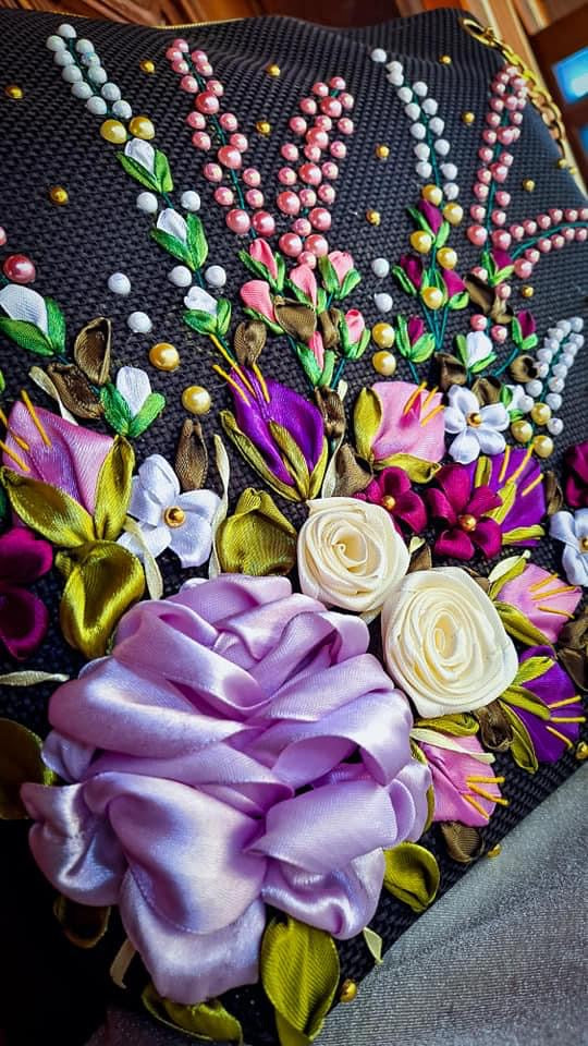 Ribbon embroidered colorful Roses Bag (Copy)