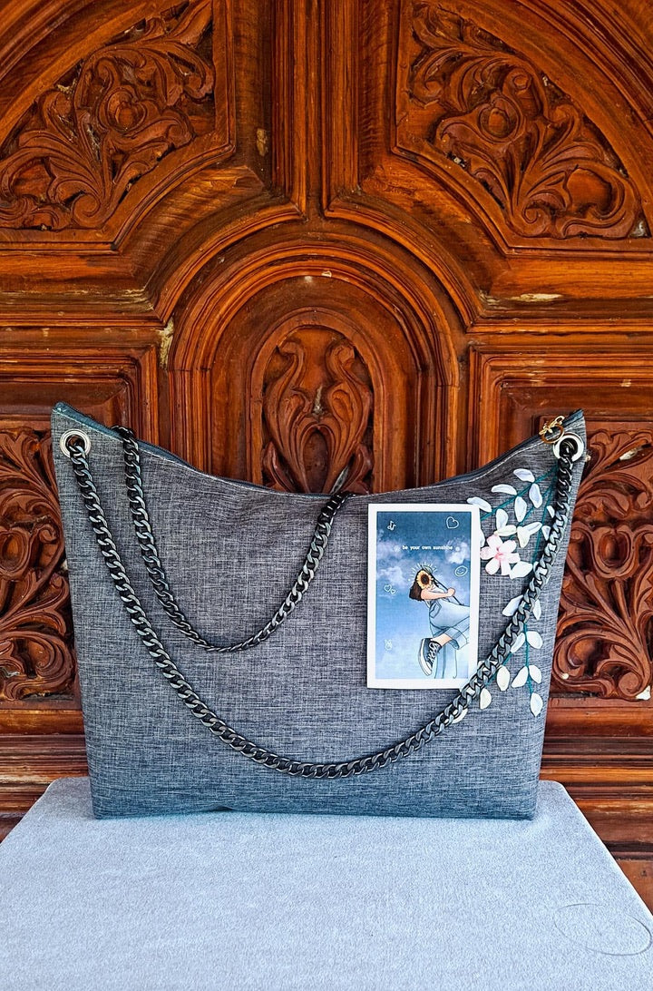 Ribbon Embroidered Bag (Grey)