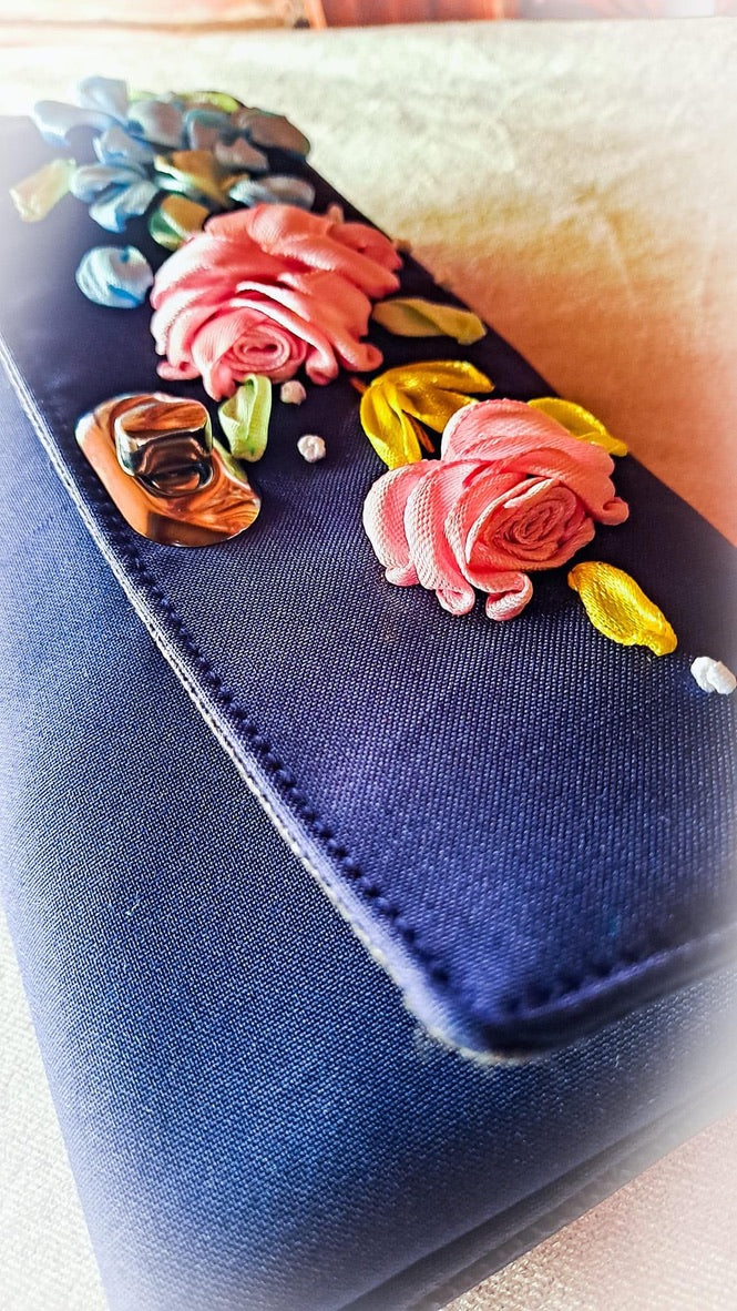 Hand Ribbon Embroidered Bag with flowers