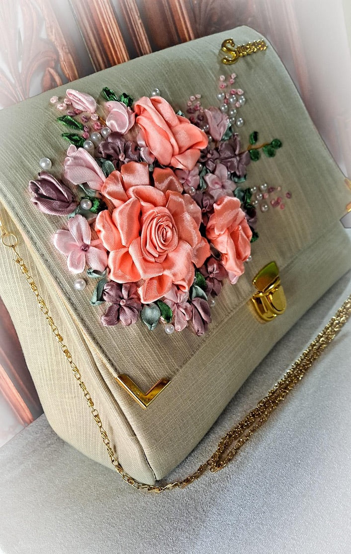 Ribbon Embroidered Bag with flowers (Copy)