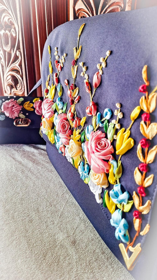 Hand Ribbon Embroidered Bag with flowers