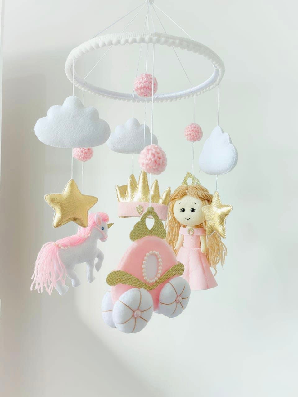 Princess Mobile - Crown mobile - Princess Baby Crib Mobile - Girl Nursery - Baby Girl Felt Mobile - Pink Gold Mobile - Princess Room Decor