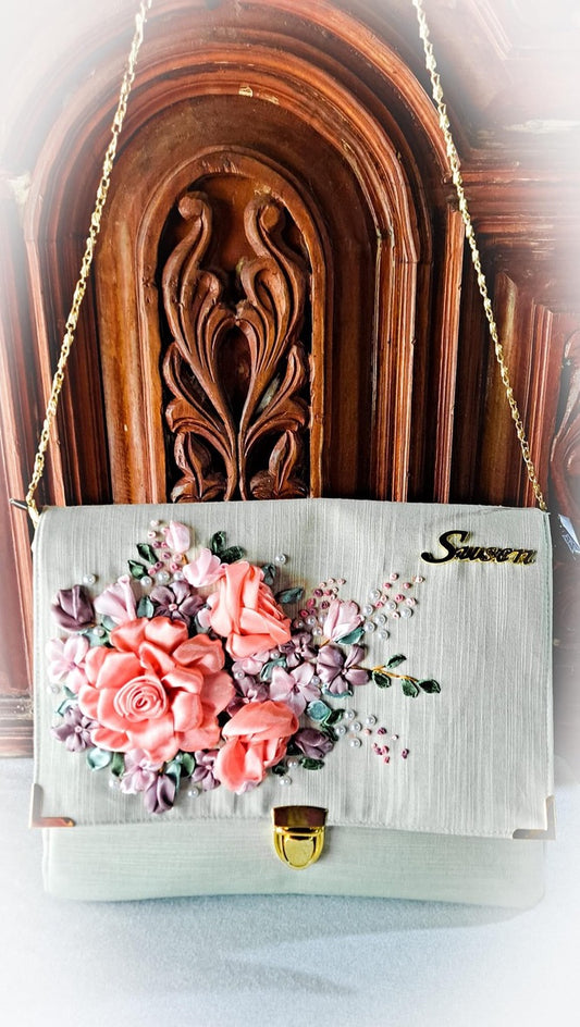 Ribbon Embroidered Bag with flowers (Copy)