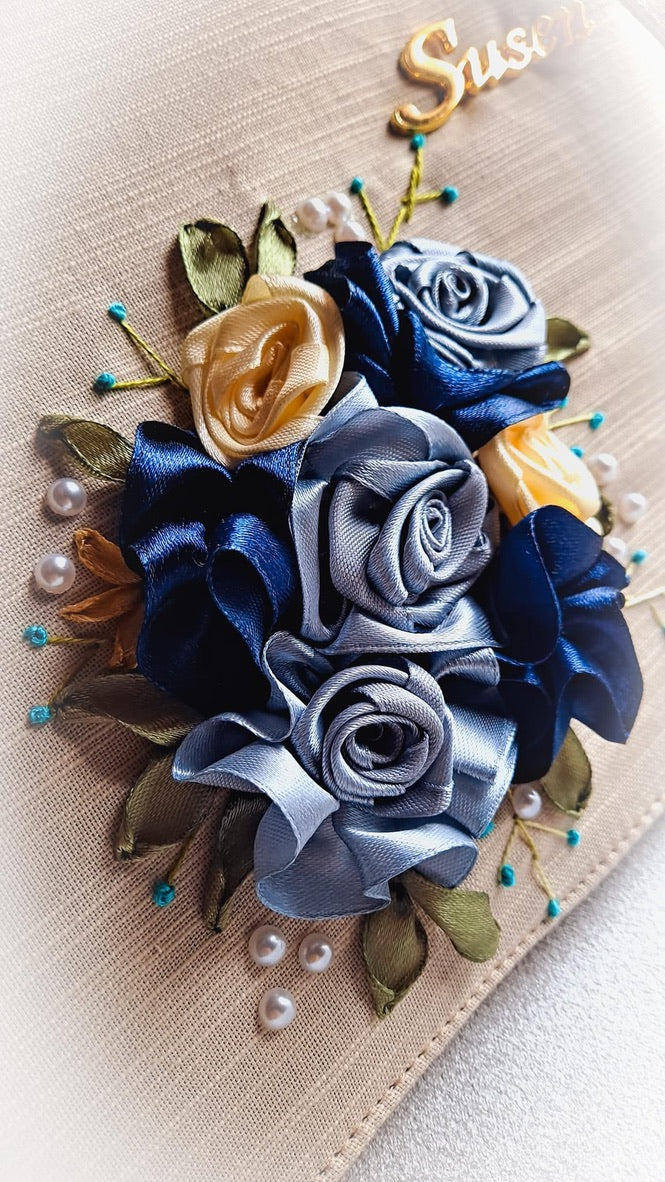 Ribbon Embroidered Bag with flowers