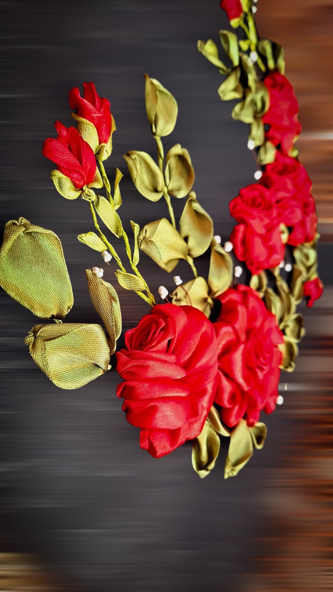 Ribbon Embroidered Bag with Roses