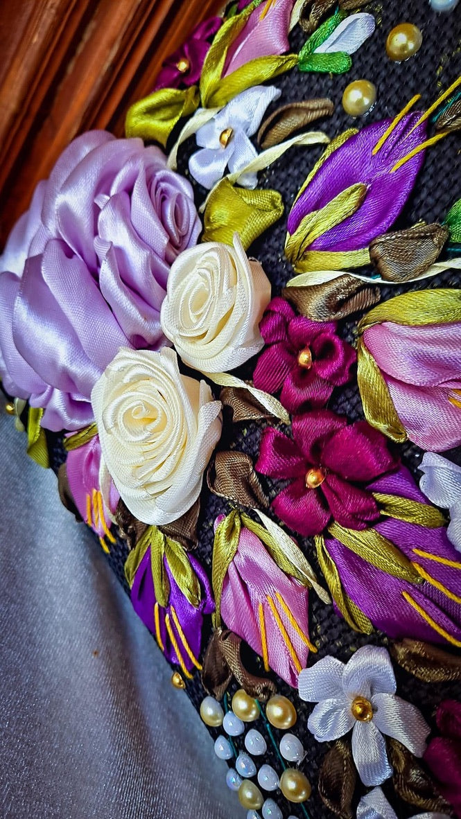 Ribbon embroidered colorful Roses Bag (Copy)