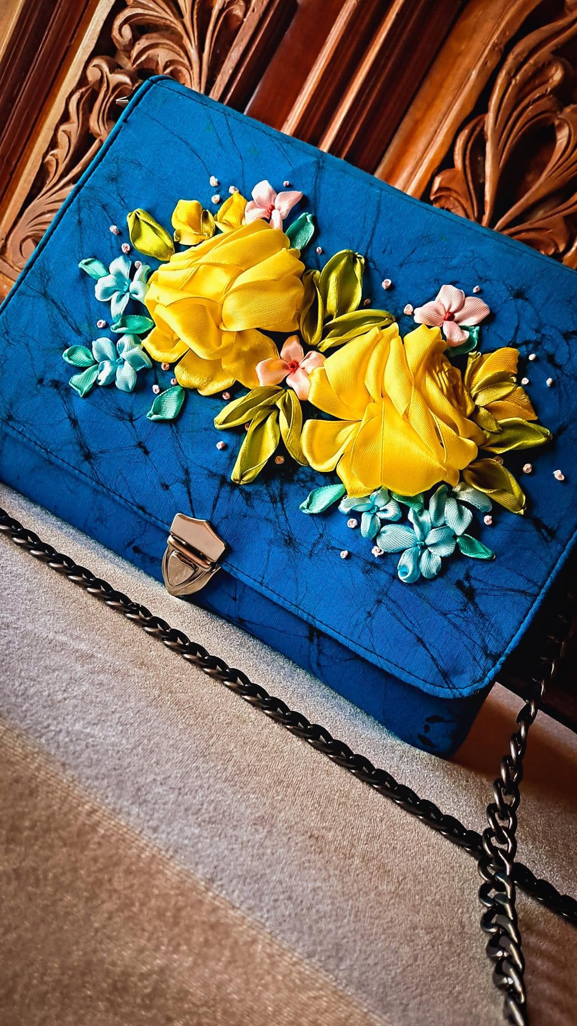 Blue Ribbon Embroidered bag