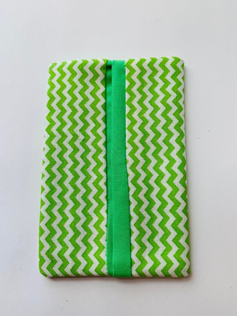 Green and white , Fabric Tissue Holder, Pocket Tissue Holder, Mini Tissue Pouch, Travel Tissue Holder, Pocket Tissue Cover, Kleenex Case