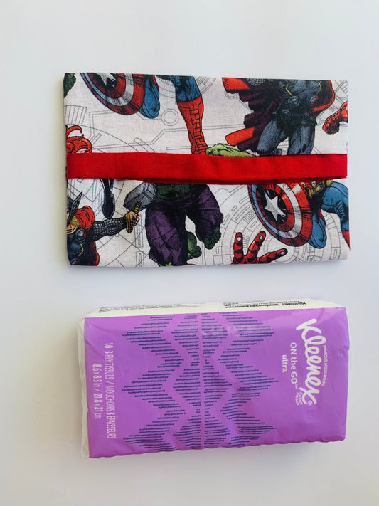 Super hero Fabric Tissue Holder, Pocket Tissue Holder, Mini Tissue Pouch, Travel Tissue Holder, Pocket Tissue Cover, Kleenex Case