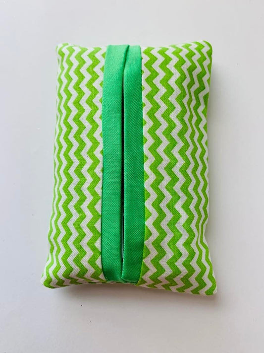 Green and white , Fabric Tissue Holder, Pocket Tissue Holder, Mini Tissue Pouch, Travel Tissue Holder, Pocket Tissue Cover, Kleenex Case