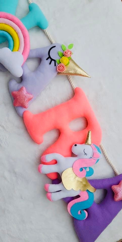 Felt name banner, unicorn garland, Unicorn banner, nursery decor, personalized gift, felt letters, baby name banner, name garland, name sign