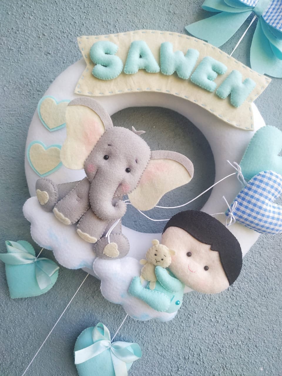 Baby Boy Elephant Personalized Name Wreath,