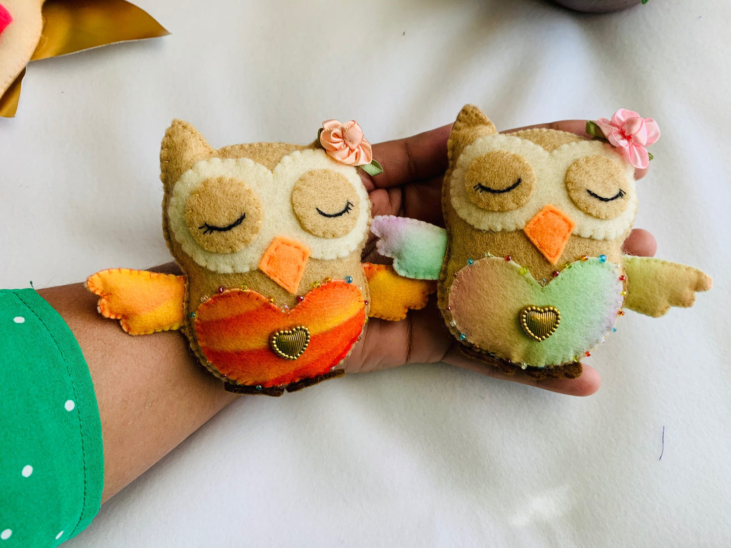 Handmade owl soft ornament decorated with beads