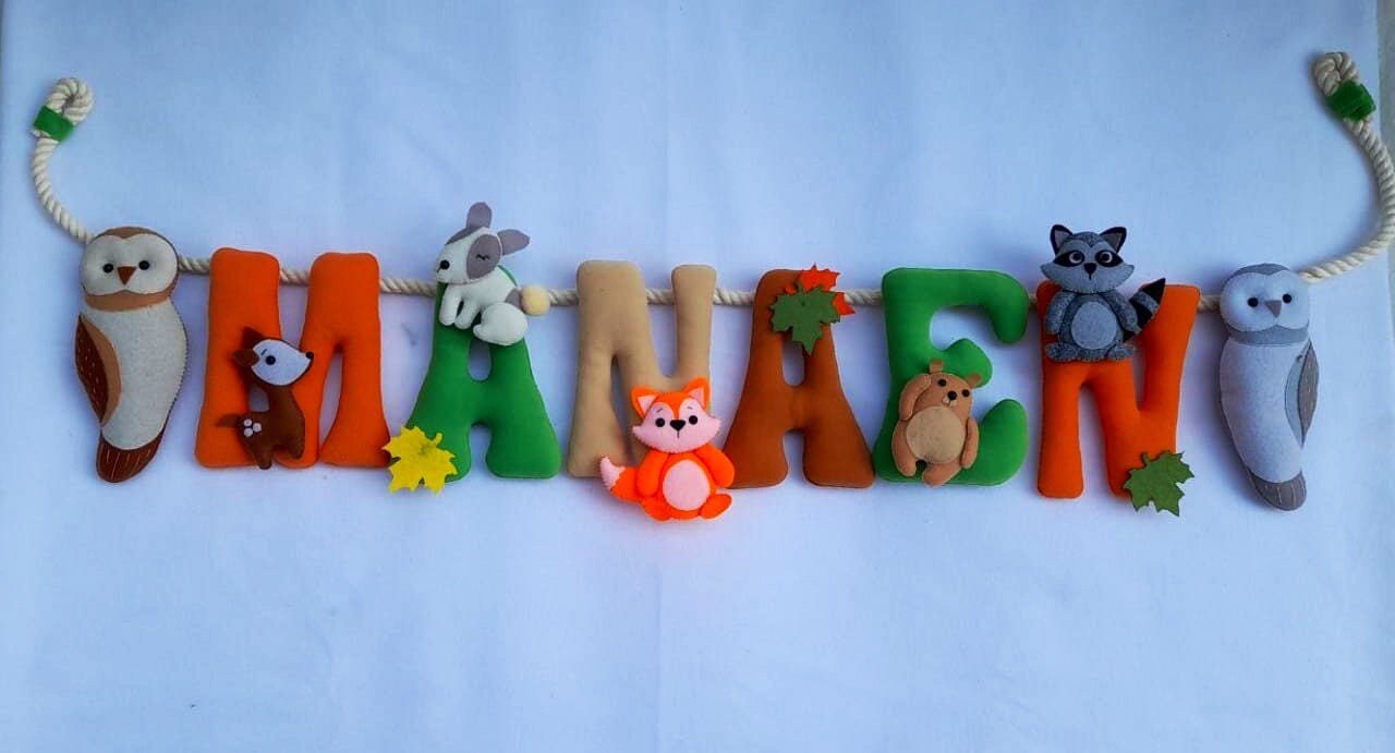 Woodland animal theme name sign, woodland theme name garland, woodland animals, Animalsname banner