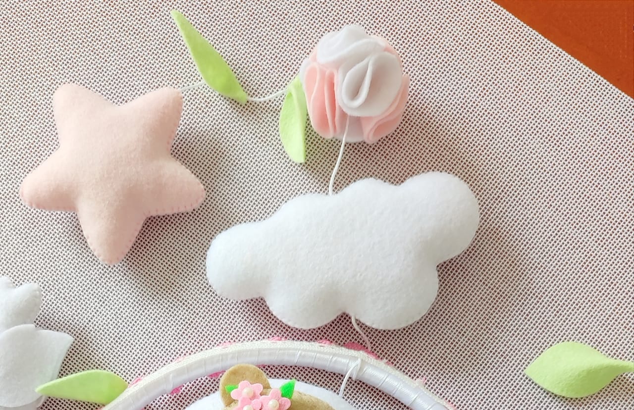 Girly bear theme nursery mobile