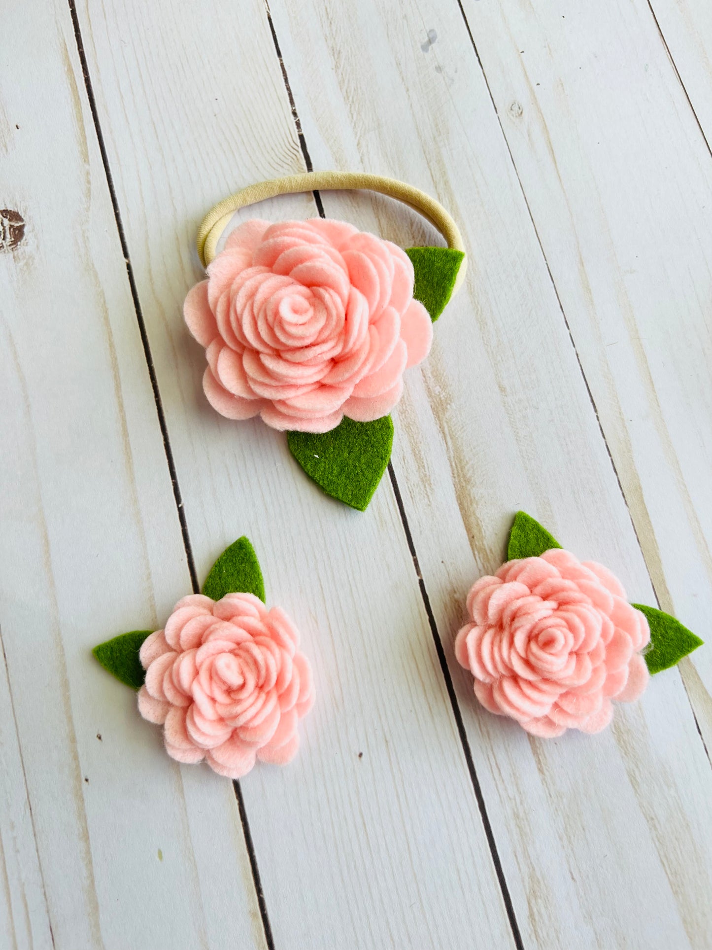 Felt rose hair band and two hair clips