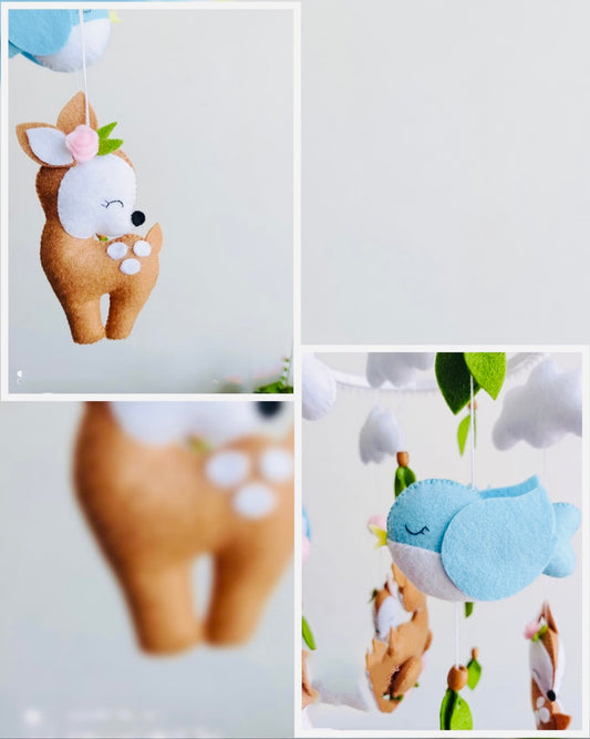 Woodland theme crib mobile / woodland nursery mobile / Felt Jungle nursery mobile / baby animal mobile / deer birds theme / nursery mobile
