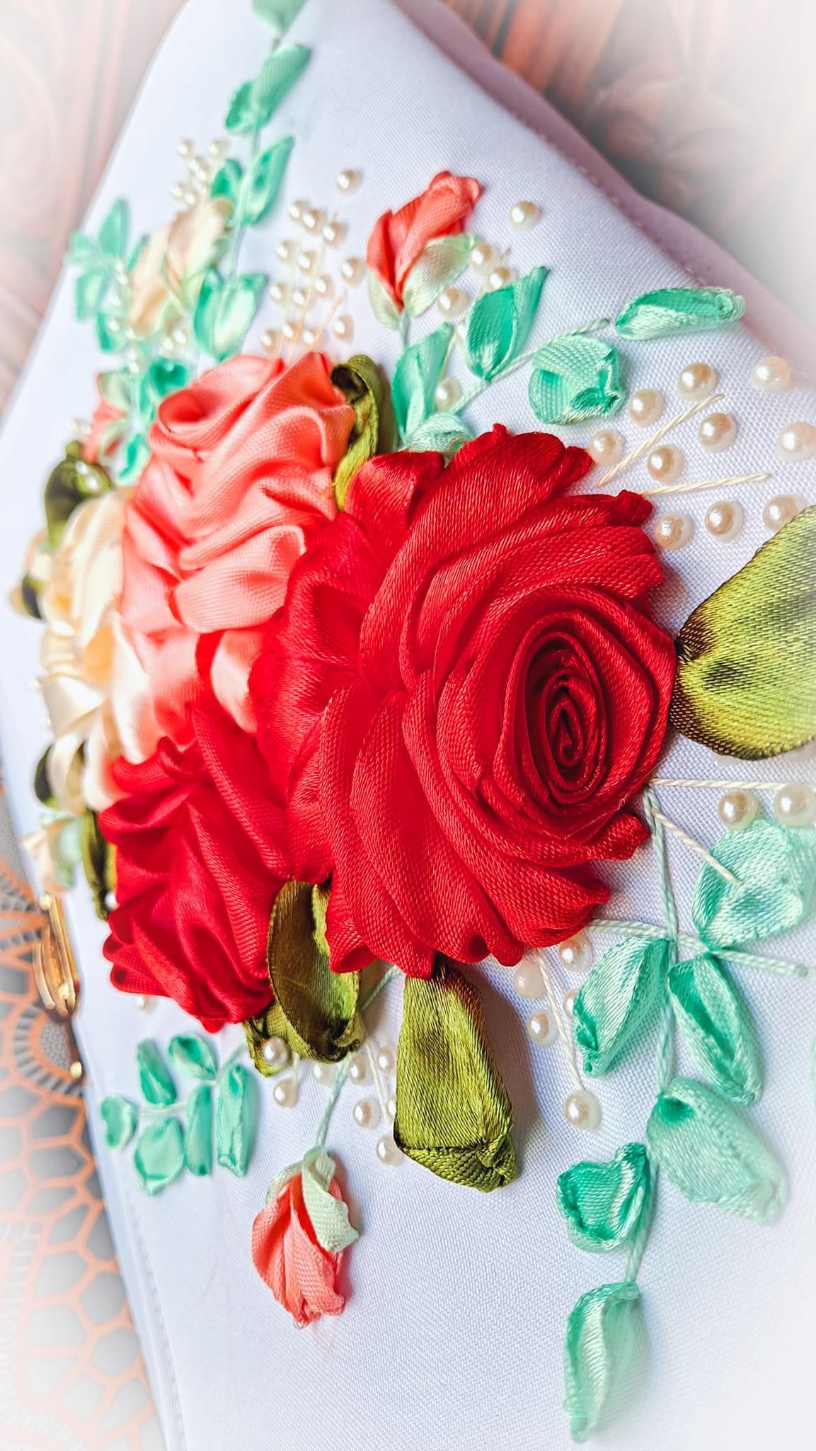 Ribbon Embroidered Bag with flowers