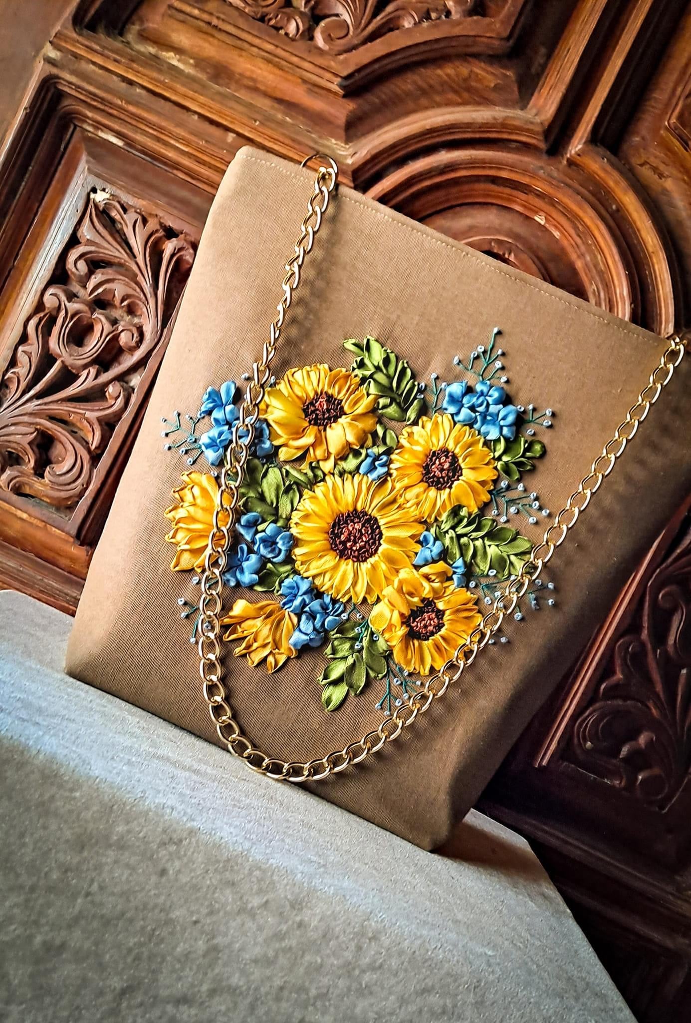 Sunflower Ribbon Embroidered Bag