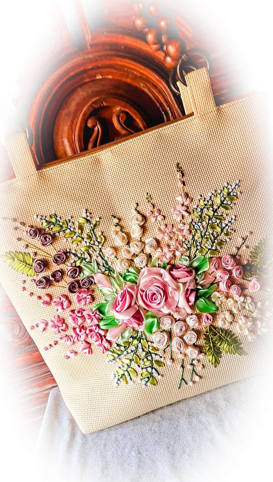 Ribbon Embroidered Tote bags