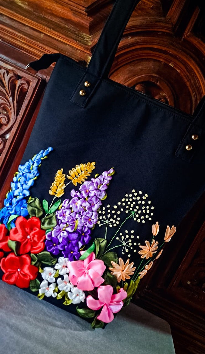 Ribbon Embroidered Tote bags