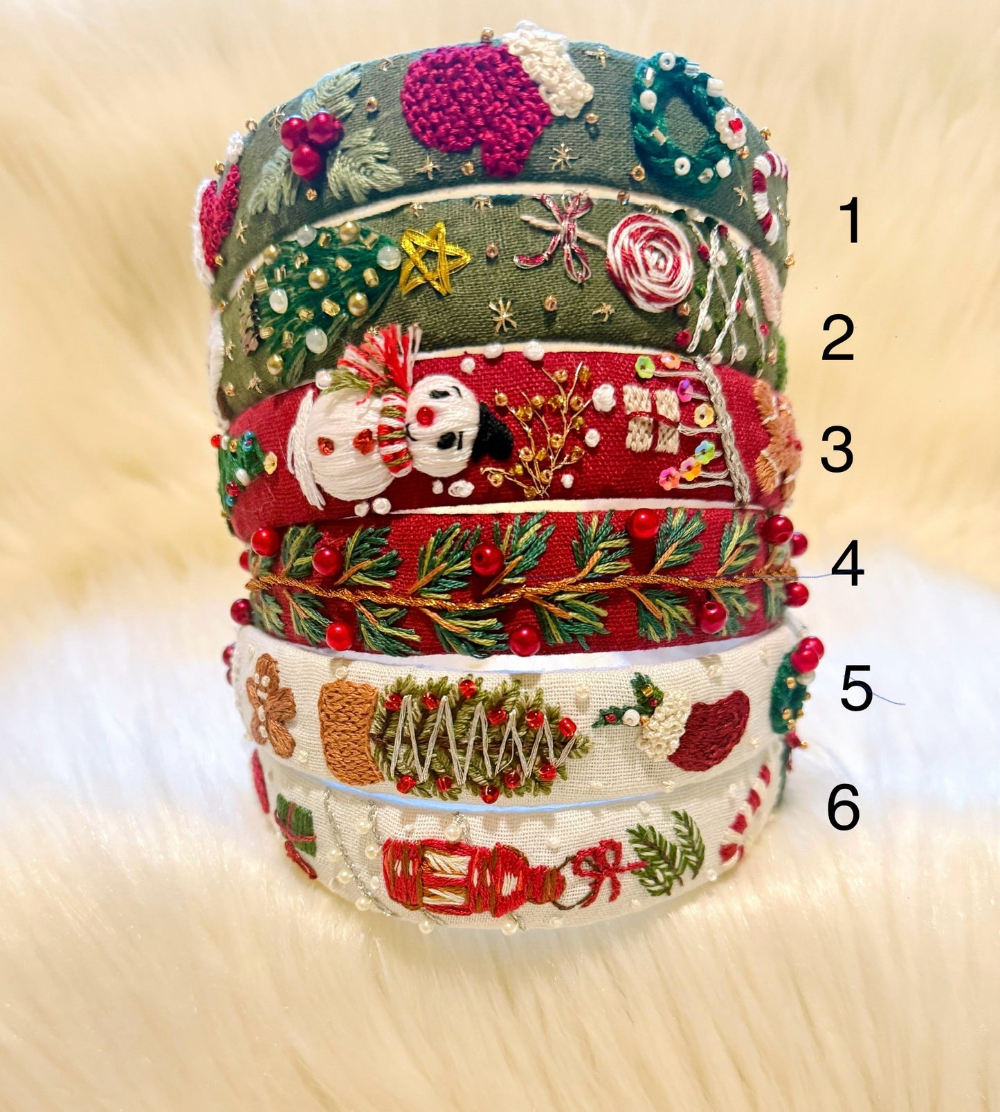 Hand Embroidered Christmas Head Bands