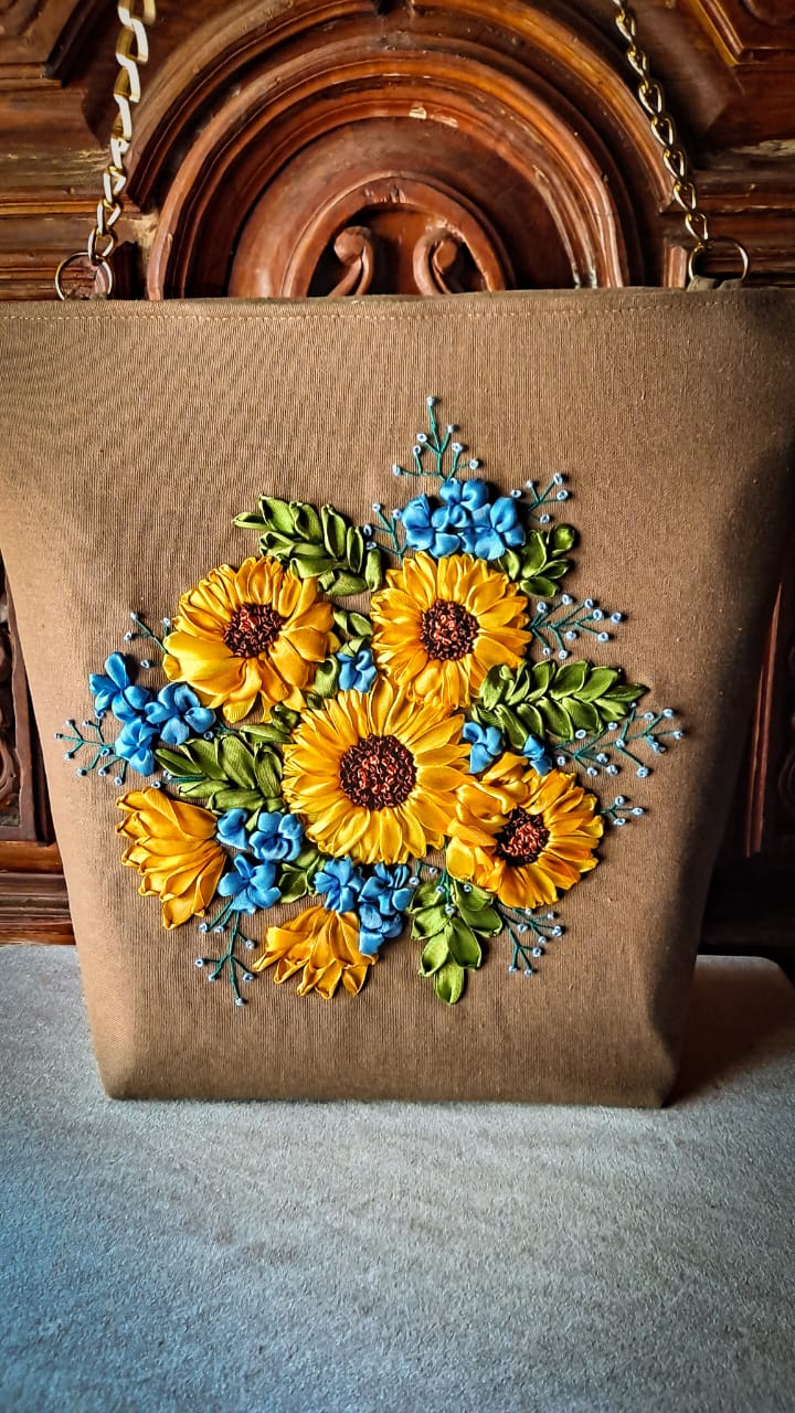 Sunflower Ribbon Embroidered Bag