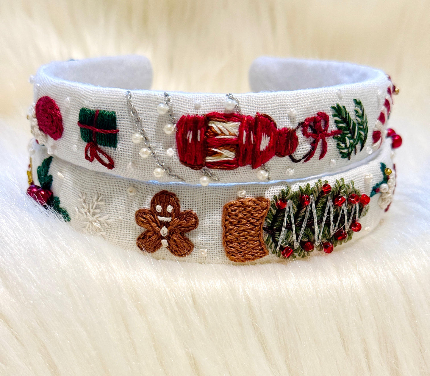 Hand Embroidered Christmas Head Bands