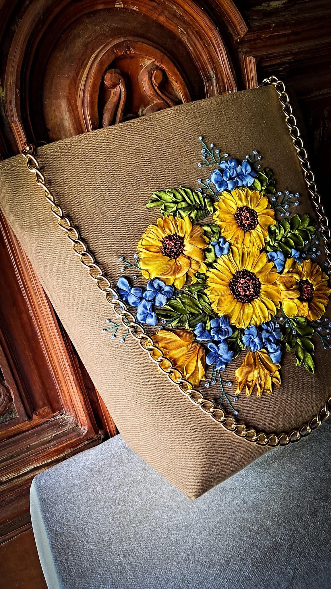 Sunflower Ribbon Embroidered Bag