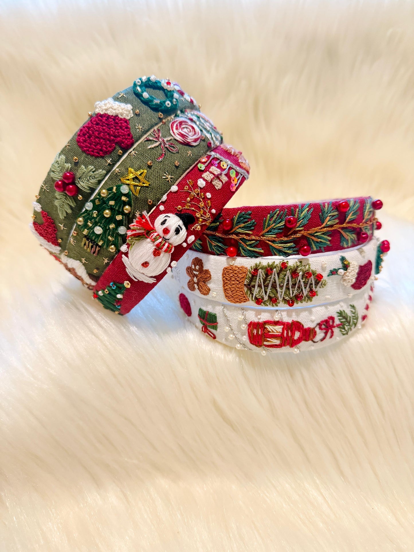 Hand Embroidered Christmas Head Bands