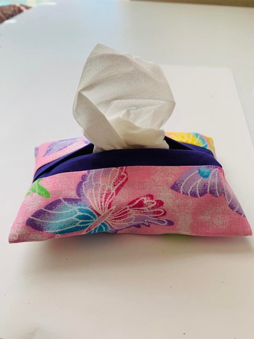 butterflies Fabric Tissue Holder, Pocket Tissue Holder, Mini Tissue Pouch, Travel Tissue Holder, Pocket Tissue Cover, Kleenex Case