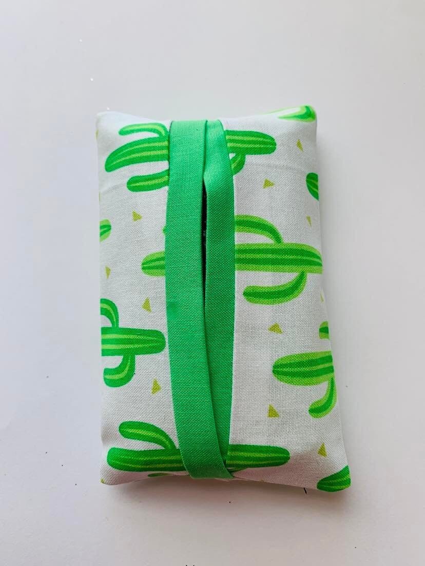 Green cactus Fabric Tissue Holder, Pocket Tissue Holder, Mini Tissue Pouch, Travel Tissue Holder, Pocket Tissue Cover, Kleenex Case