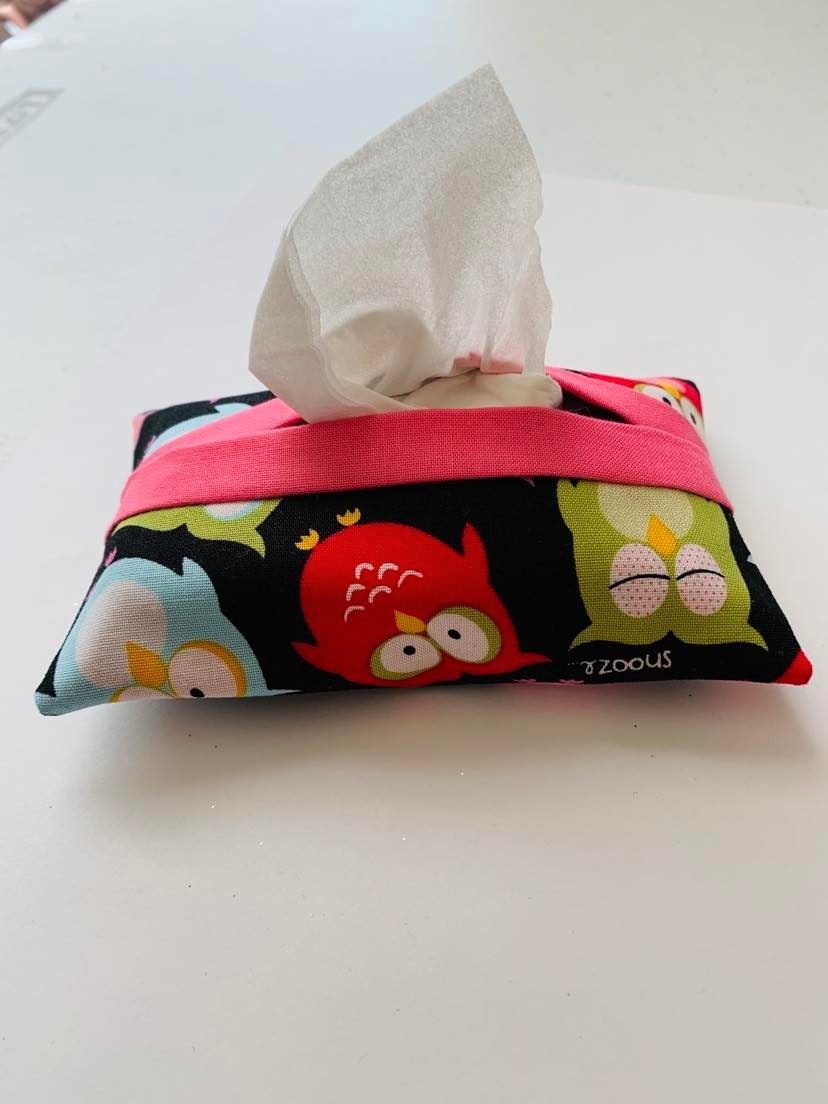 cute owl Fabric Tissue Holder, Pocket Tissue Holder, Mini Tissue Pouch, Travel Tissue Holder, Pocket Tissue Cover, Kleenex Case