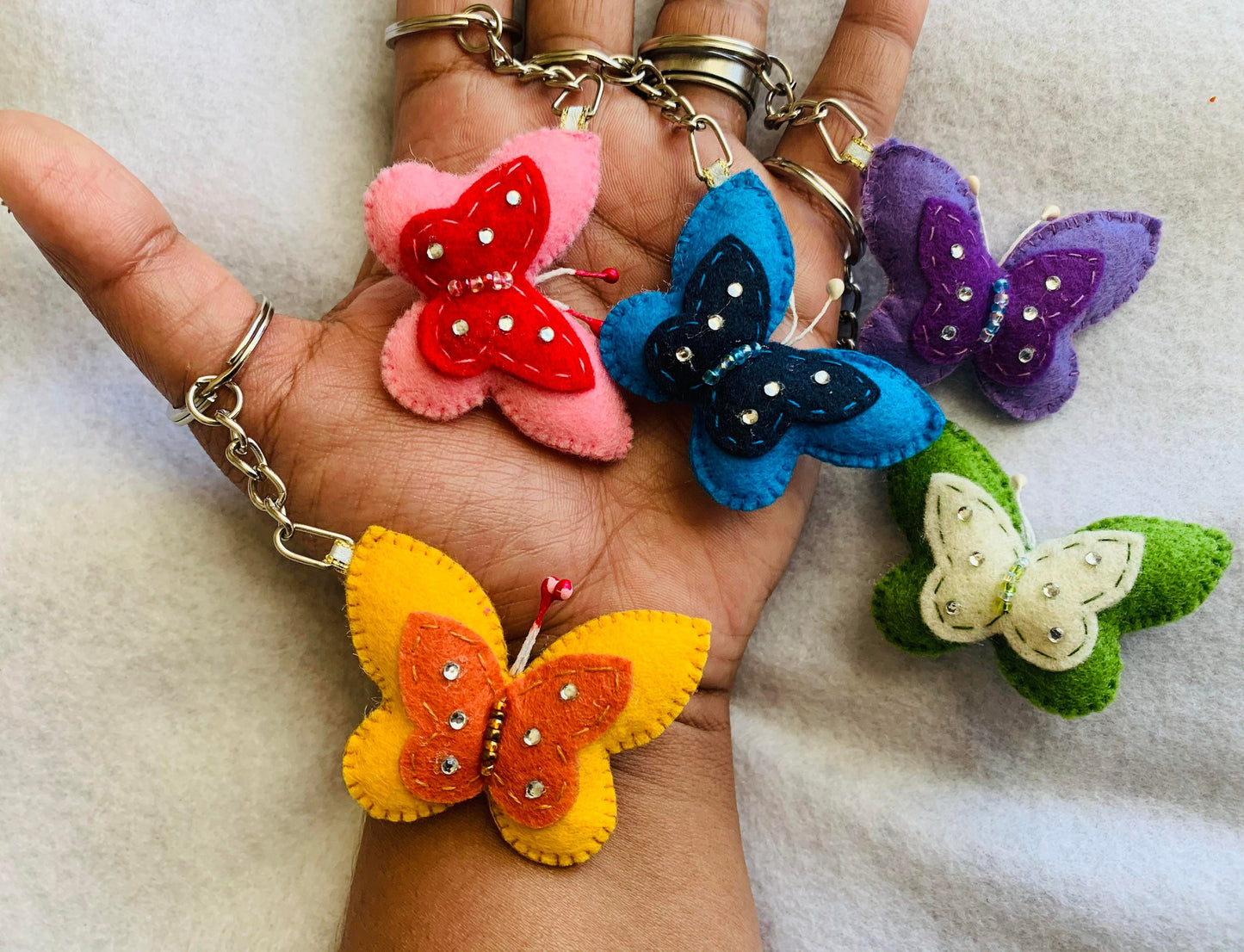 cute butterfly keychain Butterfly Keychain Keyring, Metal Butterfly Keychain handmade felt keychain, handmade keychain, felt hand sewed