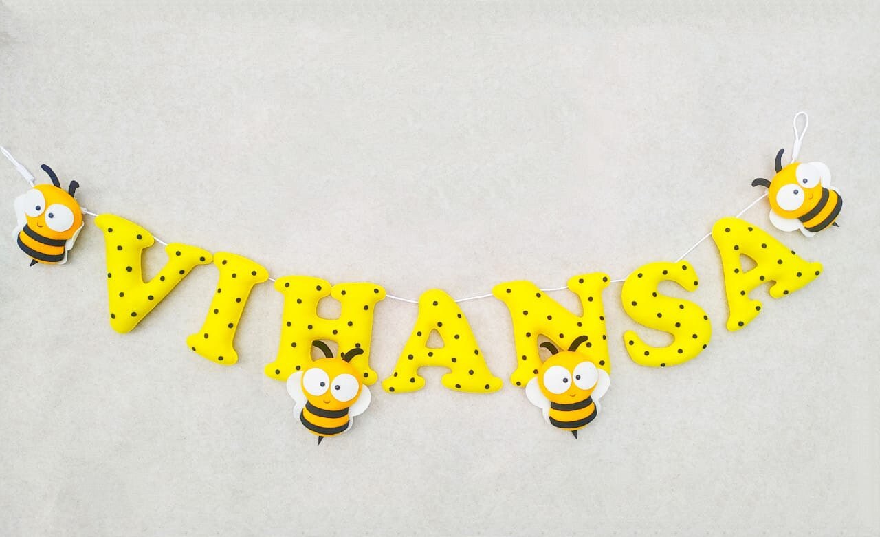 Felt name banner, honey bee garland, Bee banner, nursery decor, personalized gift, felt letters, baby name banner, name garland, name sign